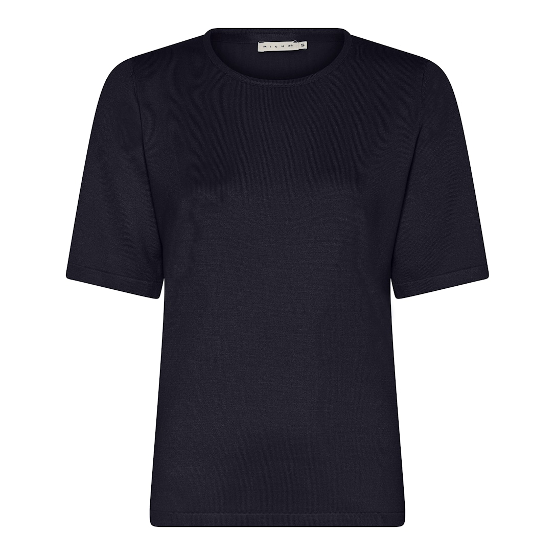 MICHA Strikbluse Dame Korte Ærmer Rund Hals Viscose Strik - Navy - XS