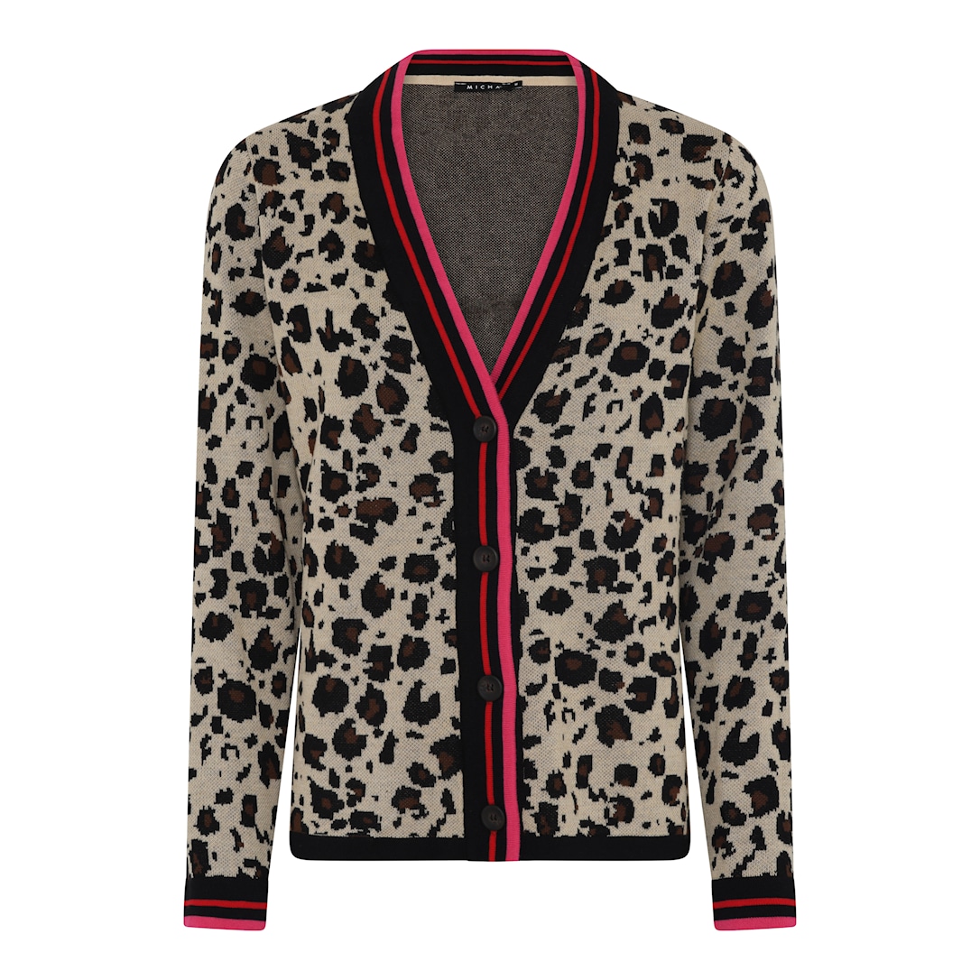 MICHA Efterårs Leopard Strik - Kamel/Rød - L