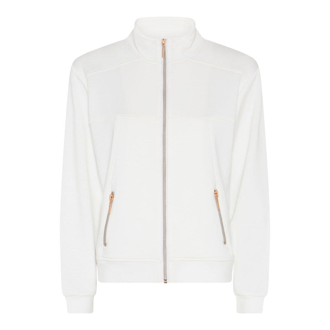 MICHA Sweatshirt Dame Høj Hals Modal med Lynlås og Lommer - Offwhite - XXXL
