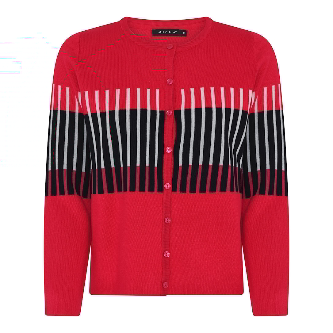 MICHA Elegant Stribet Strik - Rød/Navy - L