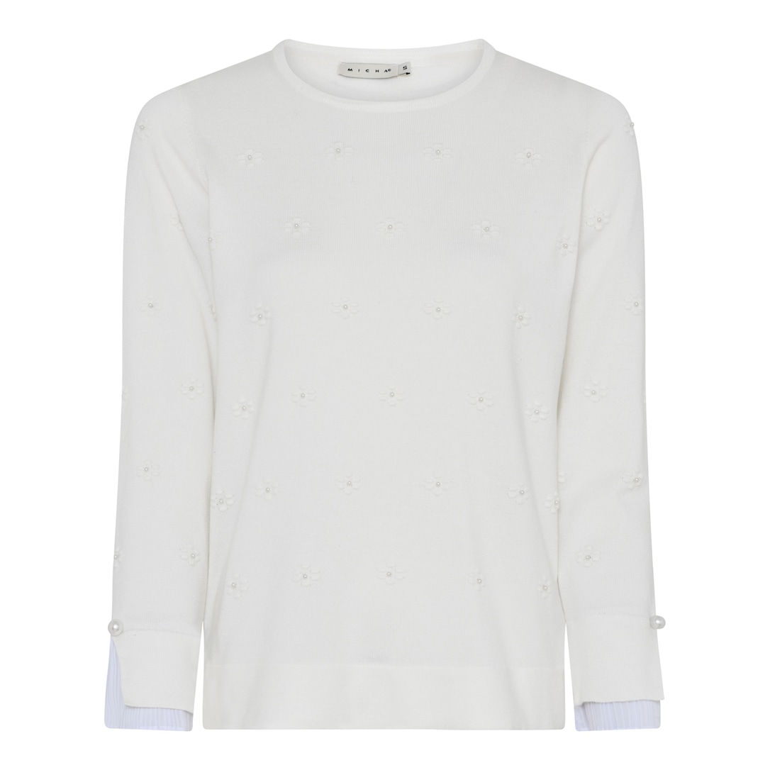 MICHA Sweater Rund Hals Forårs Viscose Strik - Offwhite - XXXL