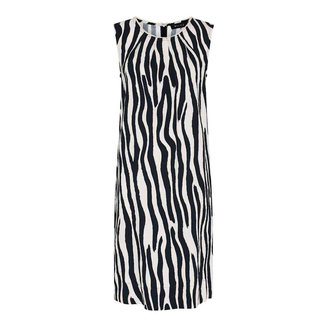 MICHA Kjole Dame Ærmeløs Zebraprint Viscose - Sort/Offwhite - Str. 36