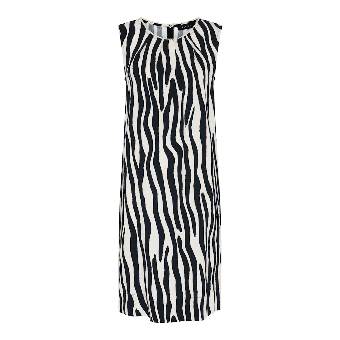 MICHA Kjole Dame Ærmeløs Zebraprint Viscose - Sort/Offwhite - Str. 36