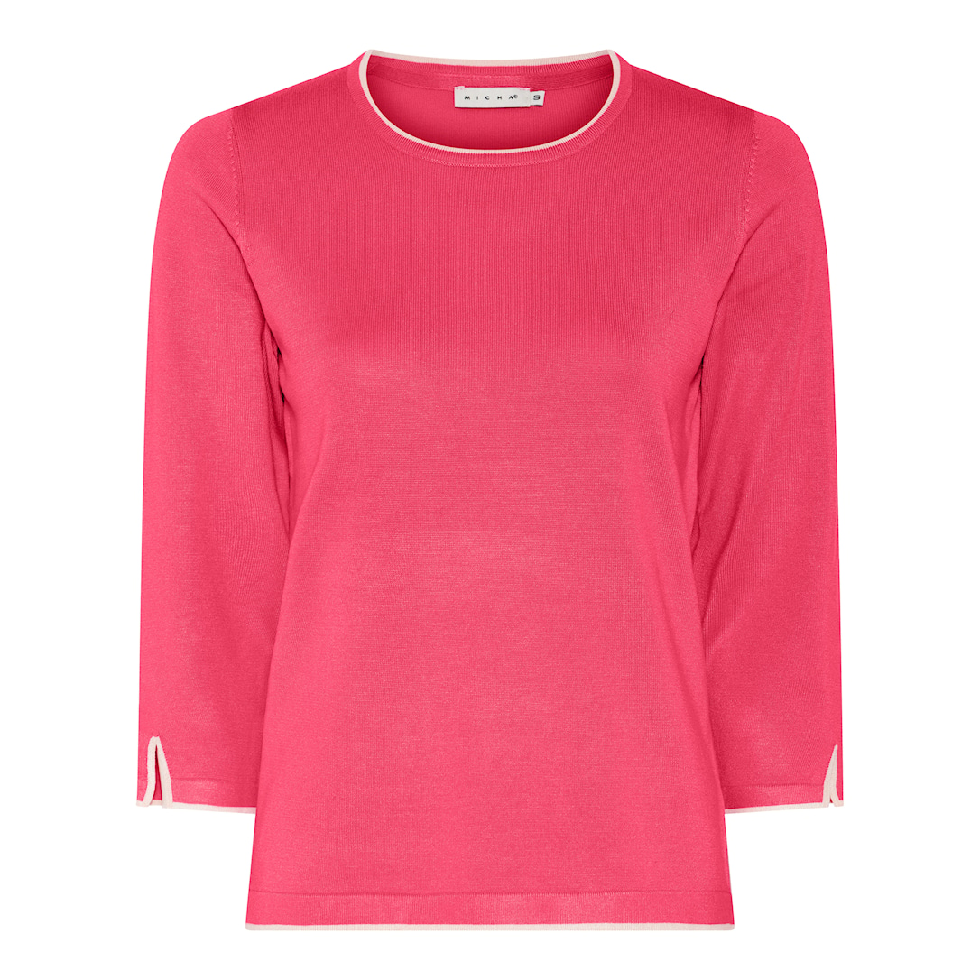 MICHA Strikbluse Dame 3/4 Ærmer Rund Hals Viscose Strik med Kontrastkant - Koral - 4XL