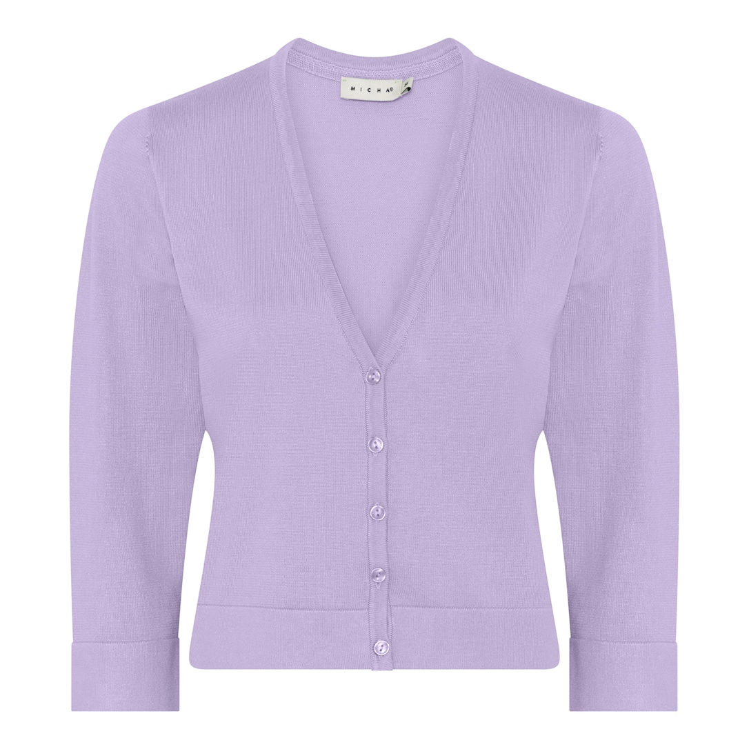 MICHA Cardigan Dame 3/4 Ærmer V-hals Viscose Strik med Knapper - Lavendel - M