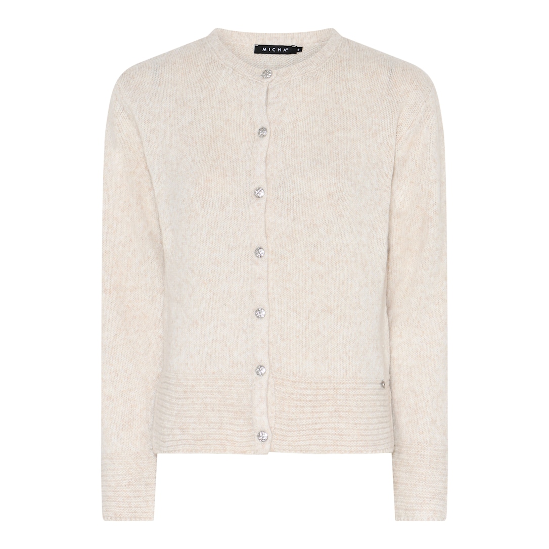 MICHA Cardigan Dame Rund Hals Strik med Smykkeknapper - Offwhite Melange - L