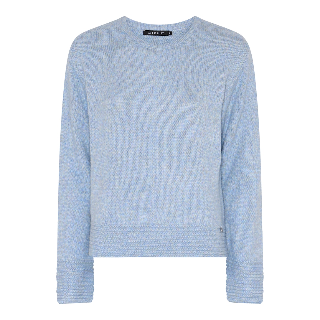 MICHA Strikbluse Dame Rund Hals Melange Strik - Blå Melange - L