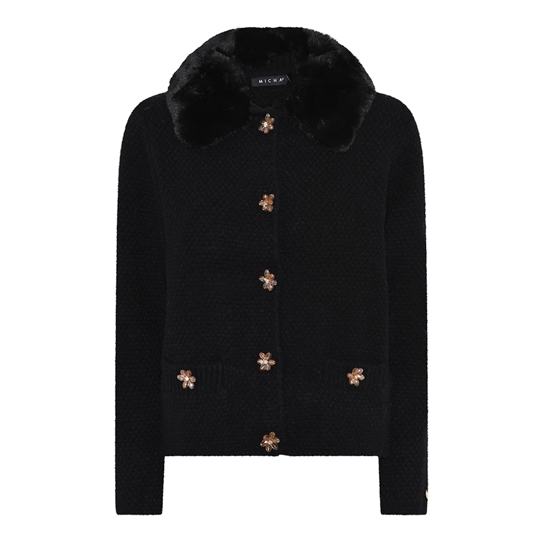 Cardigan with Fur Collar